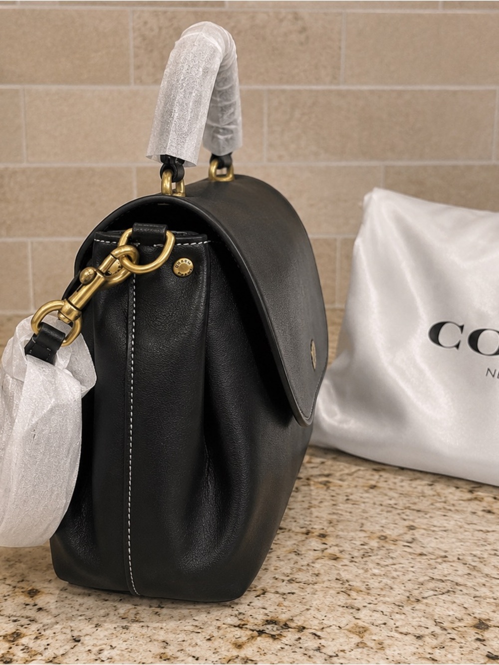Coach Slouchy Rogue Black Leather Top-Handle Satchel retail $675 - Picture 4 of 12